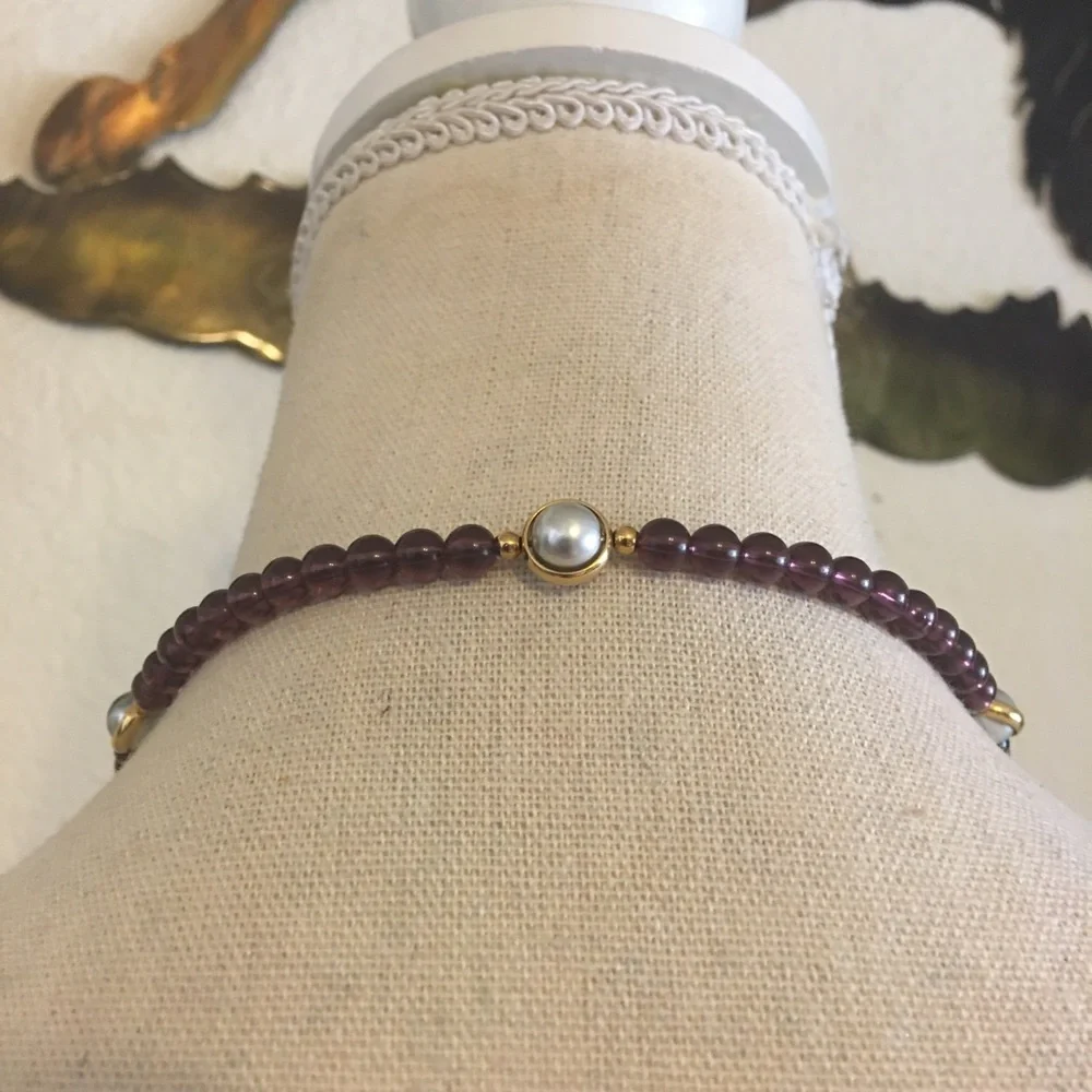 Vintage Avon faux amethyst and swivel pearl bead necklace